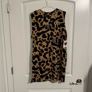 Lita by Ciara Grunge brown tan print shoulder pad mini dress NWT